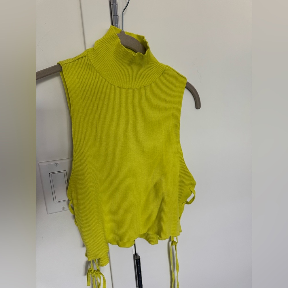 Lime Green Sleeveless Turtleneck Crop Top